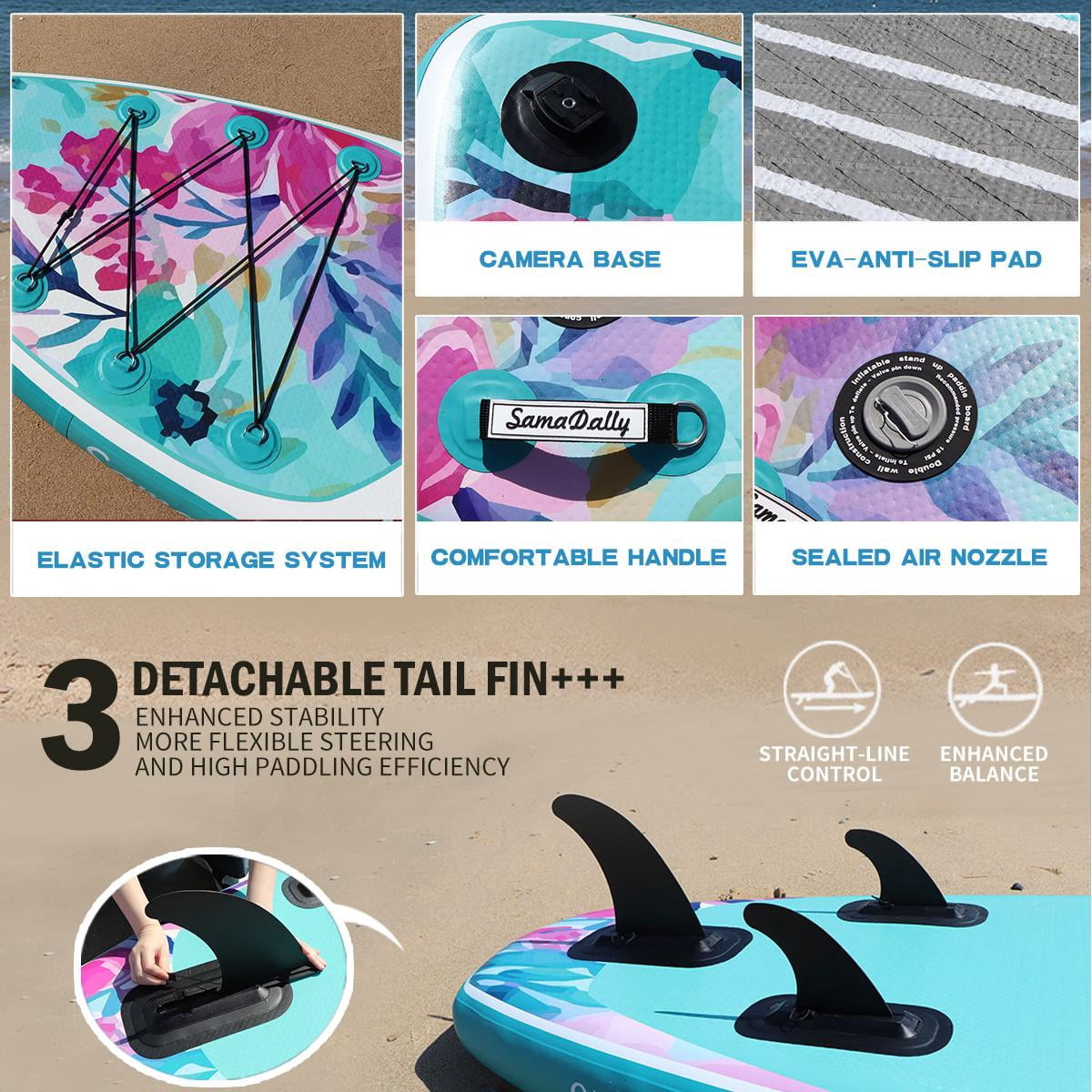 10.6’Stand Up Paddle Board for Adults, 33''Inflatable Paddle Board Comes with Complete Paddleboard Accessories Pump, Backpack, Paddle & Removable Fins