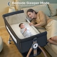 thumbnail image 3 of Baby Bassinet, Caveen Bedside Bassinet for Baby, 4 in 1 Portable Bedside Sleeper Rocking Crib with Wheels, Mosquito Net & Storage Basket, 6 Height Adjustable, Grey, 3 of 9