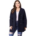 thumbnail image 2 of GRACE & GRANDEUR Women's Plus Peacoat Notched Lapel Double Breasted Mid Length Overcoat, 2 of 4