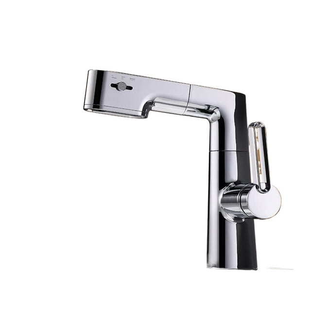 Multifunctional Bathroom Faucets, Pull Out Basin Mixer Sink Faucet, Gourmet LED Temperature Tap 360° Tapware Crane Brass ,Versatile Features