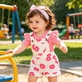 thumbnail image 5 of CAICJ98 Baby Girl Summer Clothes Cute Outfits Short Sleeve Romper Overall Skirt Dress Headband 3Pcs Infant Newborn Outfit (Pink,12-18 Months), 5 of 7