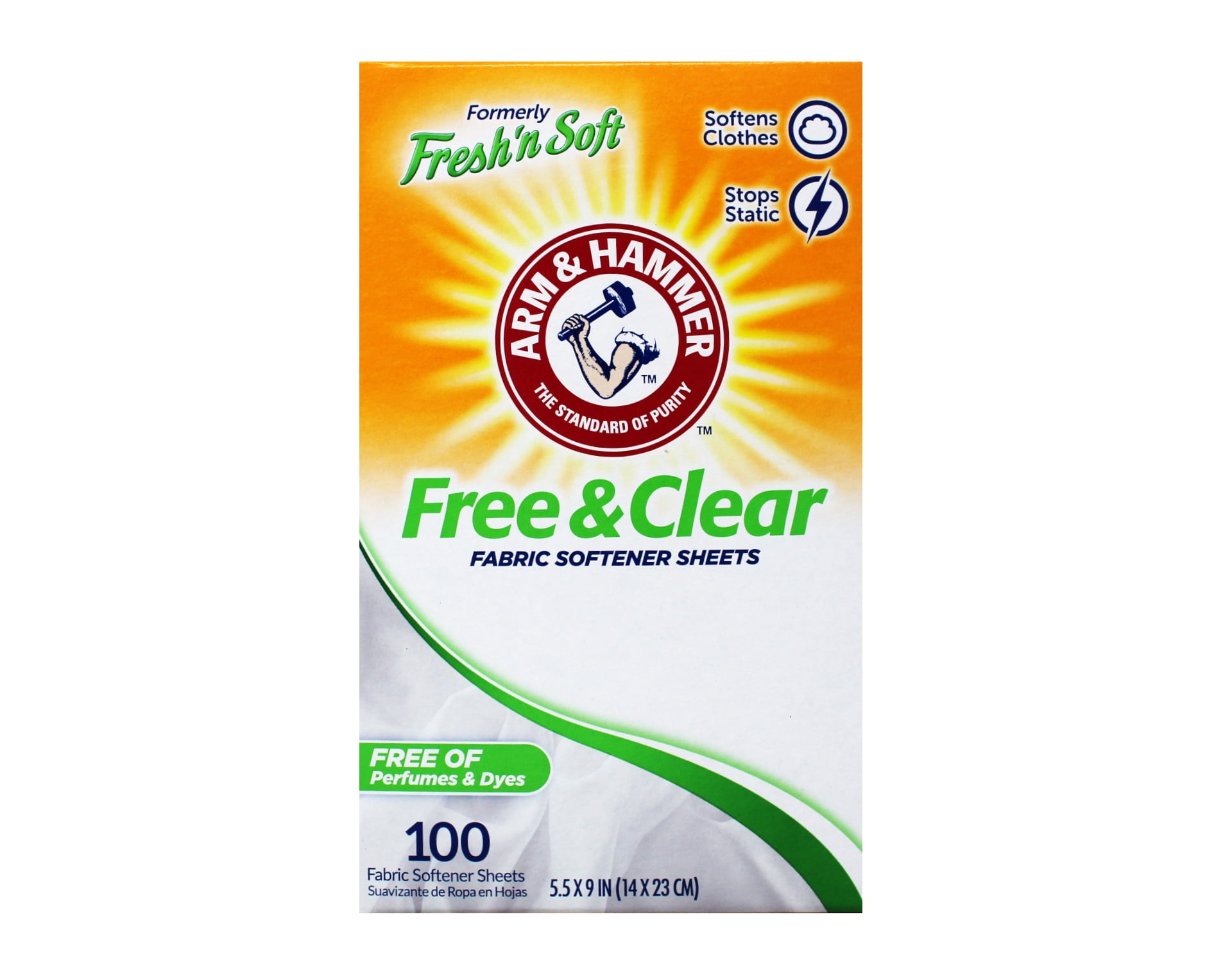 Arm & Hammer Fabric Softener Dryer Sheets, Free of Perfumes & Dyes , Fresh'n Soft , 100 Count - 6 Pack