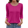 thumbnail image 2 of Womens Shirts 3/4 Sleeves Fashion Solid T-Shirt Women's Three Quarter Sleeve Blouse Round Neck Casual Pleated Tunic Tops, 2 of 4