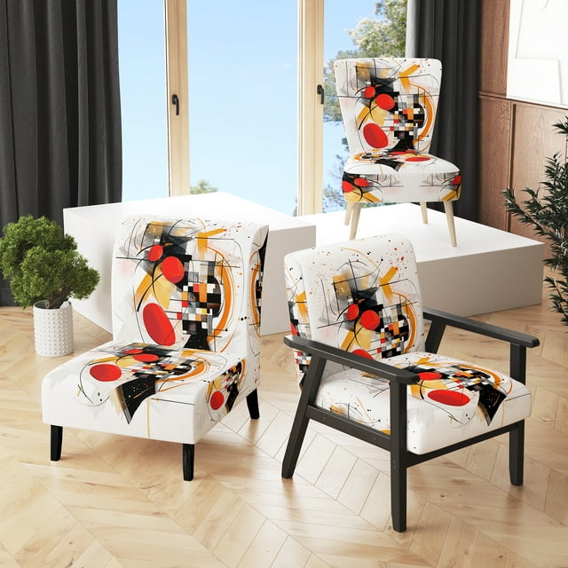 Designart « Symphonie Abstraite en Rouge et Noir III » Fauteuil d'Appoint Rembourré Rouge Abstrait - Fauteuil Moderne pour Salon