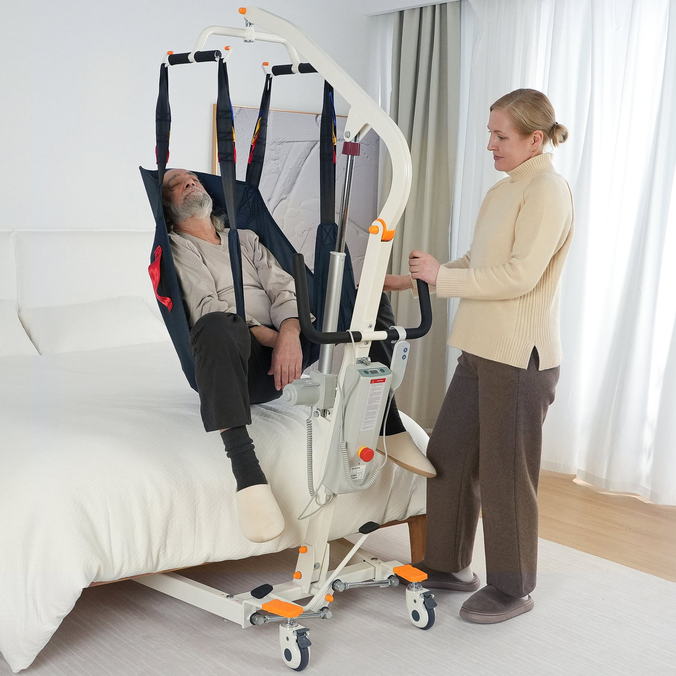 VOCIC Collapsible Electric Patient Lift, Floor Lift Assist for Elderly, Medical Transfer Device with 440LBS Capacity,Portable & Easy Assembly