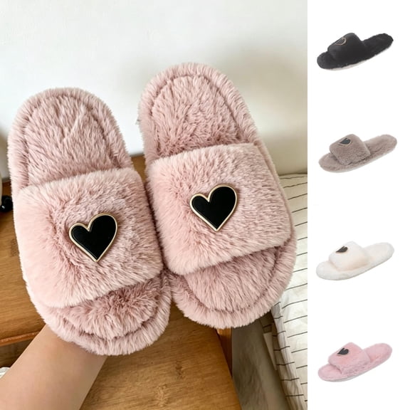 Cethrio Girls Fuzzy Slippers, Bedroom Non Slip Slip On Open Toe Winter House Shoes Pink Size 11-11.5(Little Kids)