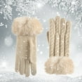 thumbnail image 6 of Stamzod Winter Gloves for Women Cold Weather Knitted Fleece Thicked Warm Gloves Beige B Free Size, 6 of 8