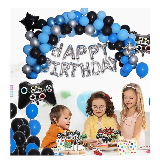 El kit de arco de globo de fiesta de cumplea?os incluye globos de látex azul blanco negro y globos de gamepad perfectos para suministros de decoración de fiesta de cumplea?os Banban LingWen 1327534340921