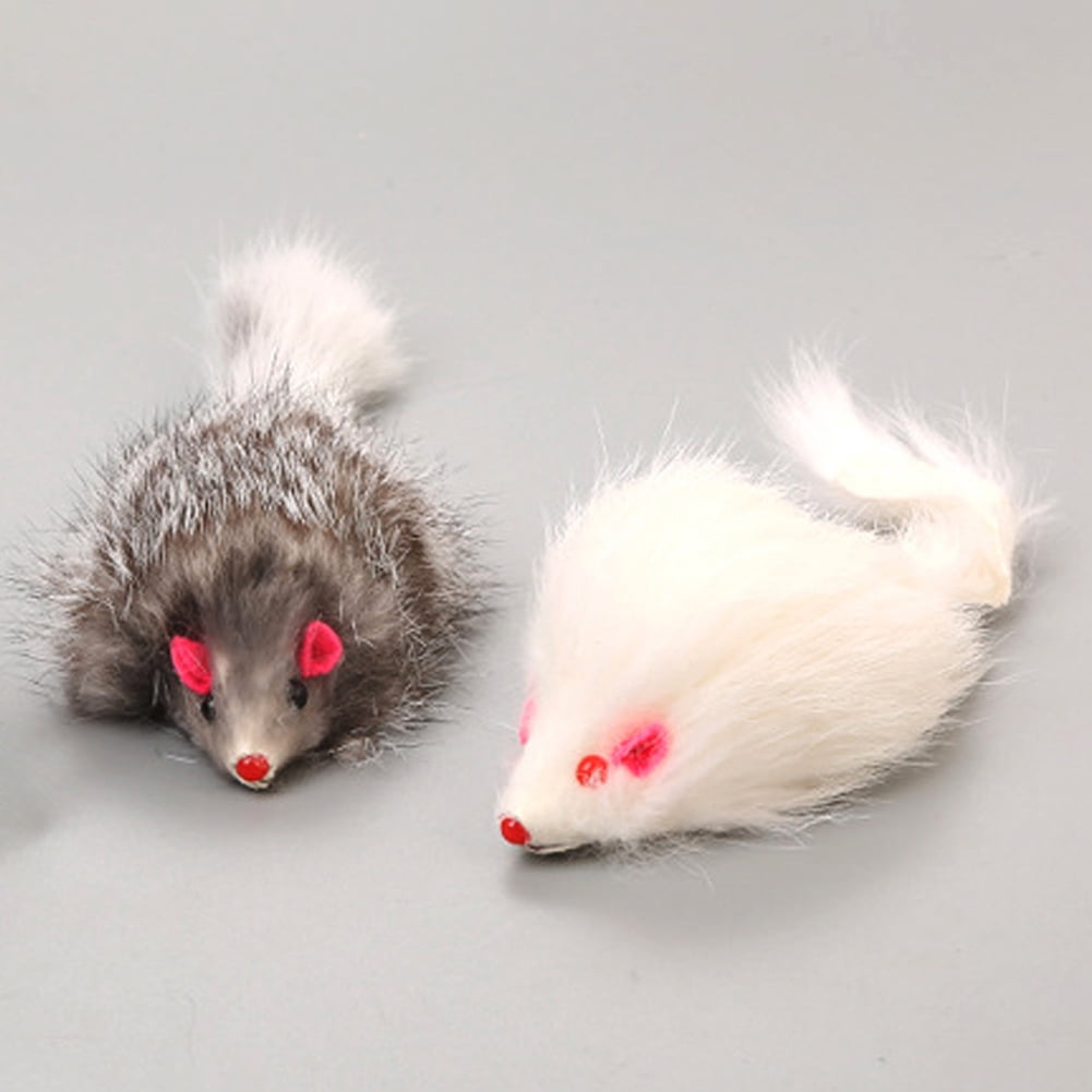 Flmtop 2Pcs Artificielle Peluche Souris Chat Teaser Chaton Attraper Jouets Interactifs Blanc