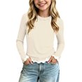 thumbnail image 3 of THDHVS Girls Long Sleeve Shirts,Modal Solid Color Long Sleeve T-shirt Thin Casual Base Layer Fashion Wear for Girls,Girls Tops Beige 1-2 Years, 3 of 8