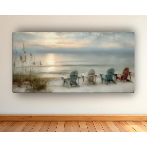 Coastal Sunset Poster Adirondack Chairs, Calming Beach House Decor, Beach House Wall Art Poster Warm Present Vintage UNFRAMED Poster Size 8x12