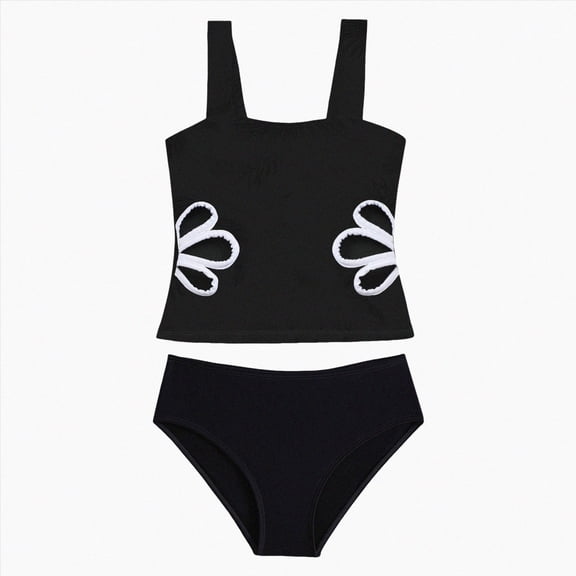 Gibobby Toddler Girl Swimsuit 11T 12T Girls' Swimwear Teen Swimsuits For Girls 14-16 Bikini Set Solid Color V-Neck Two Piece Bathing Suit(8-9 Years,Black)