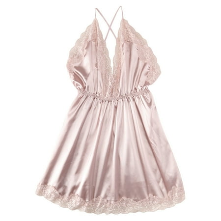 

Zuwimk Lingerie For Women Naughty Women Lingerie Lace Chemise Nightgown Satin Nightwear Silk Slip Dress Negligee Nightie Pajamas Pink XL