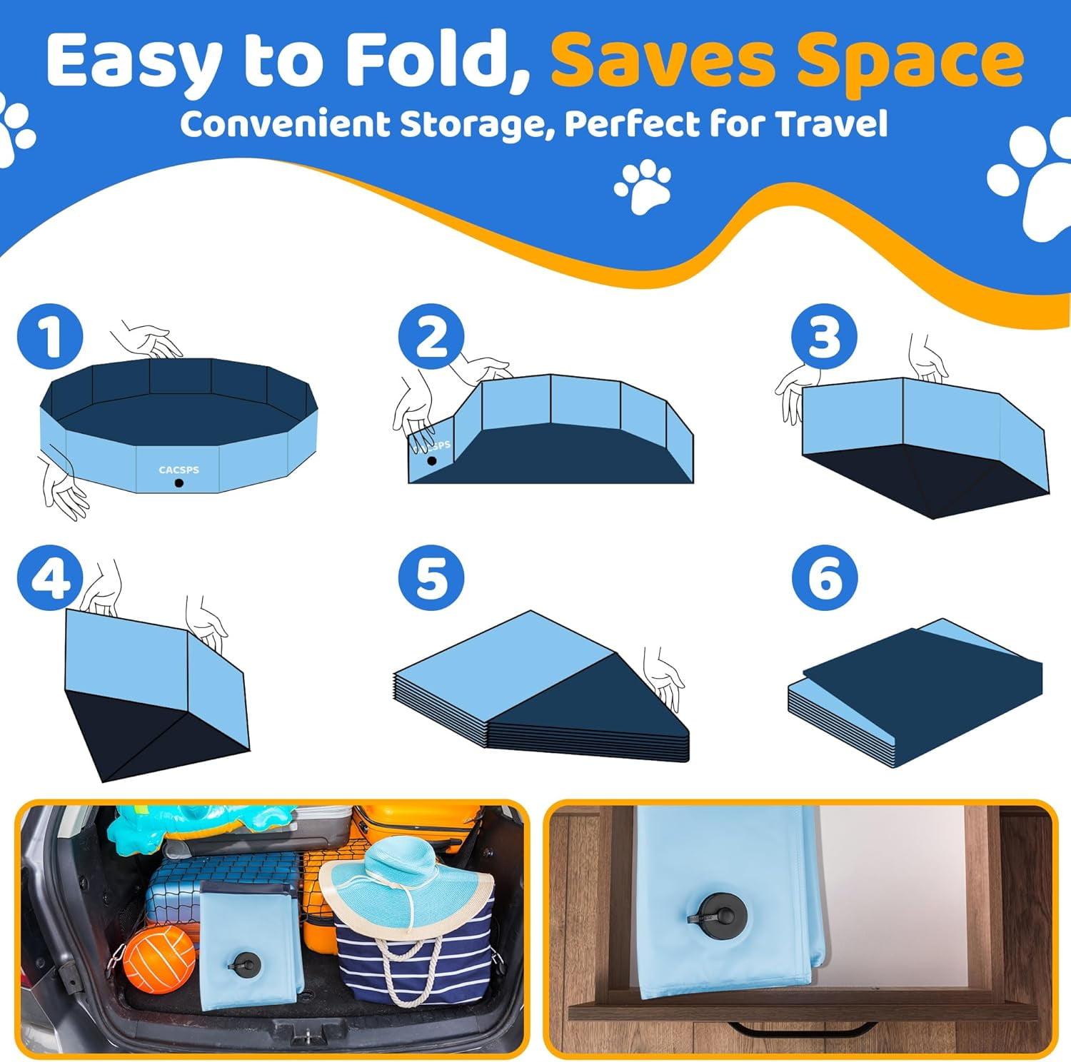 Foldable Dog Pool, 71" x 12" Large Kiddie Pool with Hard Plastic, Non-Slip Dog Bath Tub for Outdoor Backyard, Collapsible Dog Swimming Pool for Kids Dogs Pets (Blue)