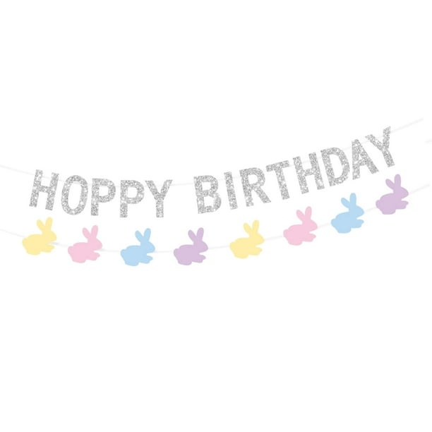 Pancarta de feliz cumpleaños de Pascua, guirnalda de letras de conejito de cumpleaños de Pascua para techo Estilo C
