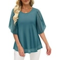 thumbnail image 2 of ONLYSHE Womens Crew Neck Flowy T Shirts Short Sleeve Pleated Ruffle Summer Tunic Tops Loose Fit Henley Blouse, 2 of 6