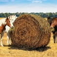 thumbnail image 2 of Durable Knotless Nylon Slow Feeder, Reduces Hay Waste, Large Round Bale Hay Net for Horses, Heavy Gauge Knotless Slow Feed Hay Net with 2'' Holes, Perfect for Livestocks, Cattle, Sheep in Farms, 2 of 7