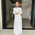 thumbnail image 4 of Women Muslim Maxi Long Lined Pleats Dress Belted High Waist Buttons Chiffon Abaya Kaftan Robe Flowy Swing Elegant Islamic Party Gown, 4 of 18