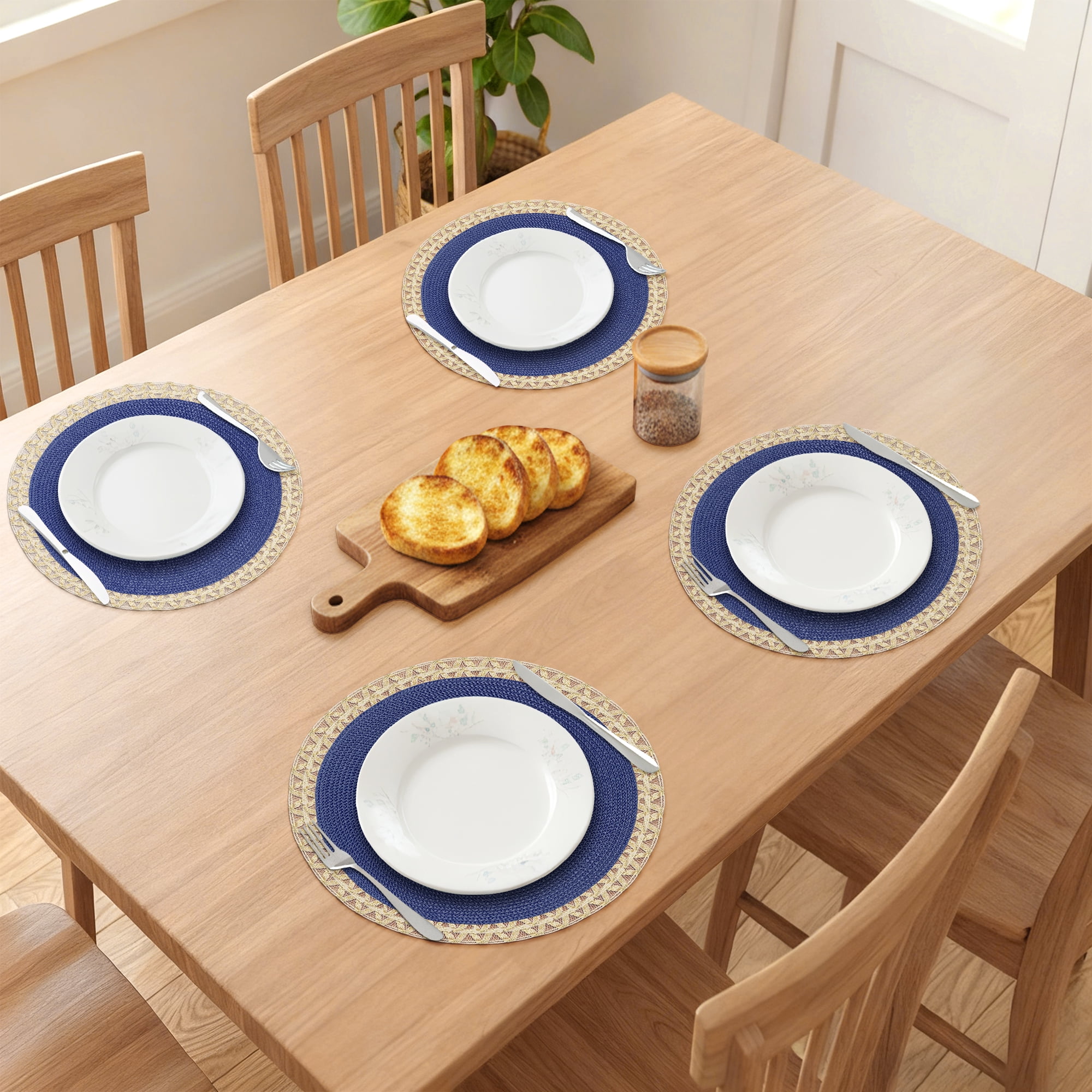 Unique Bargains Rustic Placemats 6 Pack Round Woven Placemats Dark Blue 15x15inch