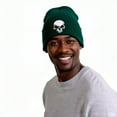 thumbnail image 3 of Stretchy Soft Unisex Adult Knited Beanie Hat With Multi-color Embroidered Design Skull, Dark Green With White Skull, 3 of 6
