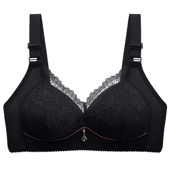 JIUKE Wireless Bras for Women Full Coverage Lace Push up Bras Adjustable Strap Everyday Bras Sleepwear Black 40/90