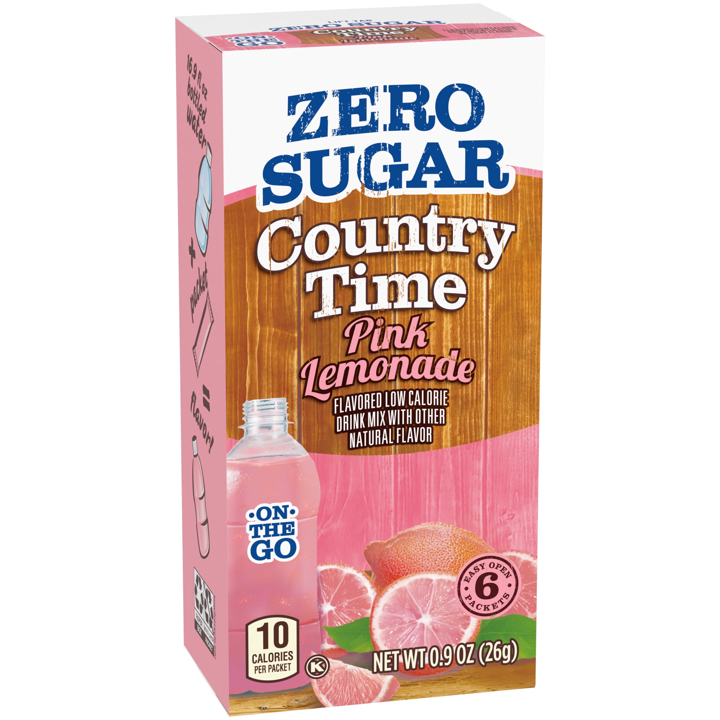 (4 pack) (1-Pack) Country Time Zero Sugar Pink Lemonade Drink Mix, 6 ct On-the-Go Packets