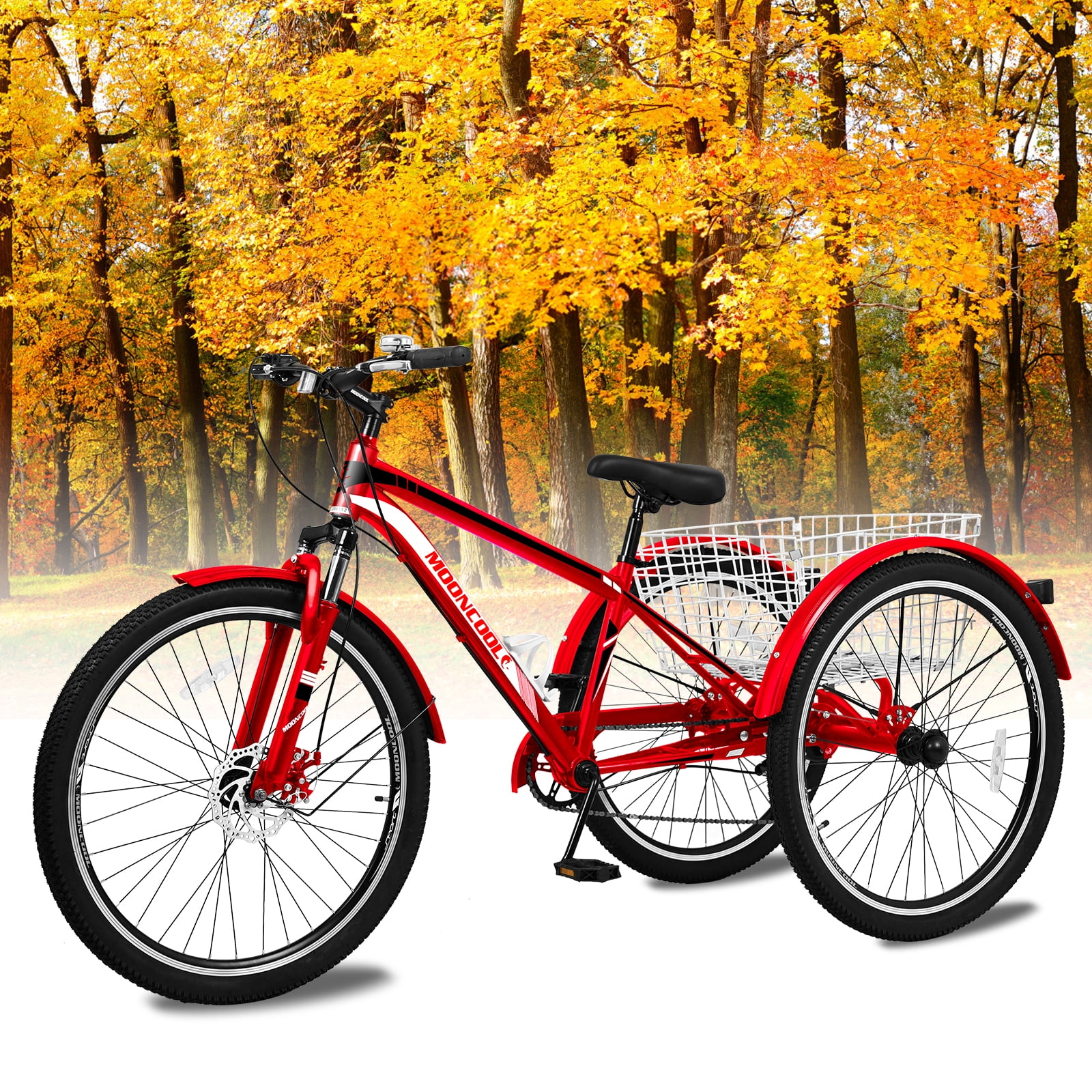 MOPHOTO 24" Adult Mountain Tricycle, 7 Speed 3 Wheel Cruiser Bicycle