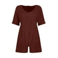 thumbnail image 6 of Kaemgyyd Women's Short Sleeve Romper Summer Casual V Neck Wide Leg Short Jumpsuit Baggy Beach One Piece Outfit with Pockets, 6 of 7
