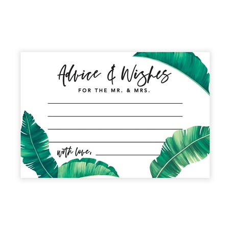 Koyal Wholesale Tropical Banana Leaf Wedding Advice & Well Wishes Guest Book Cards for Bride and Groom, 56 Pack