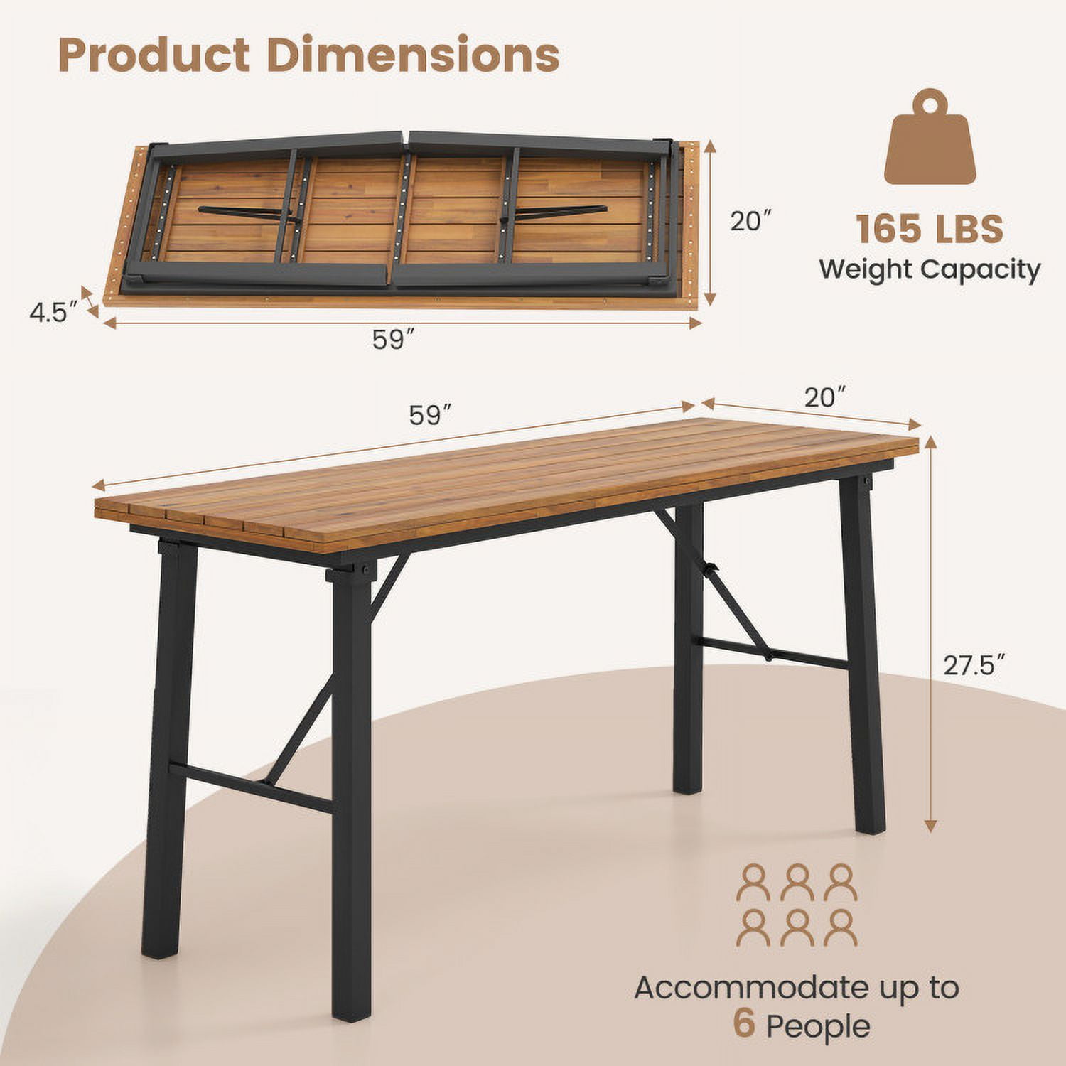 Aimee Lii Outdoor Dining Table and Bench Set with Acacia Wood Top for Yard Garden Poolside, Outdoor Patio Furniture, Brown Aimee Lii Outdoor Dining Table and Bench Set with Acacia Wood Top for Yard Garden Poolside, Outdoor Patio Furniture, Brown