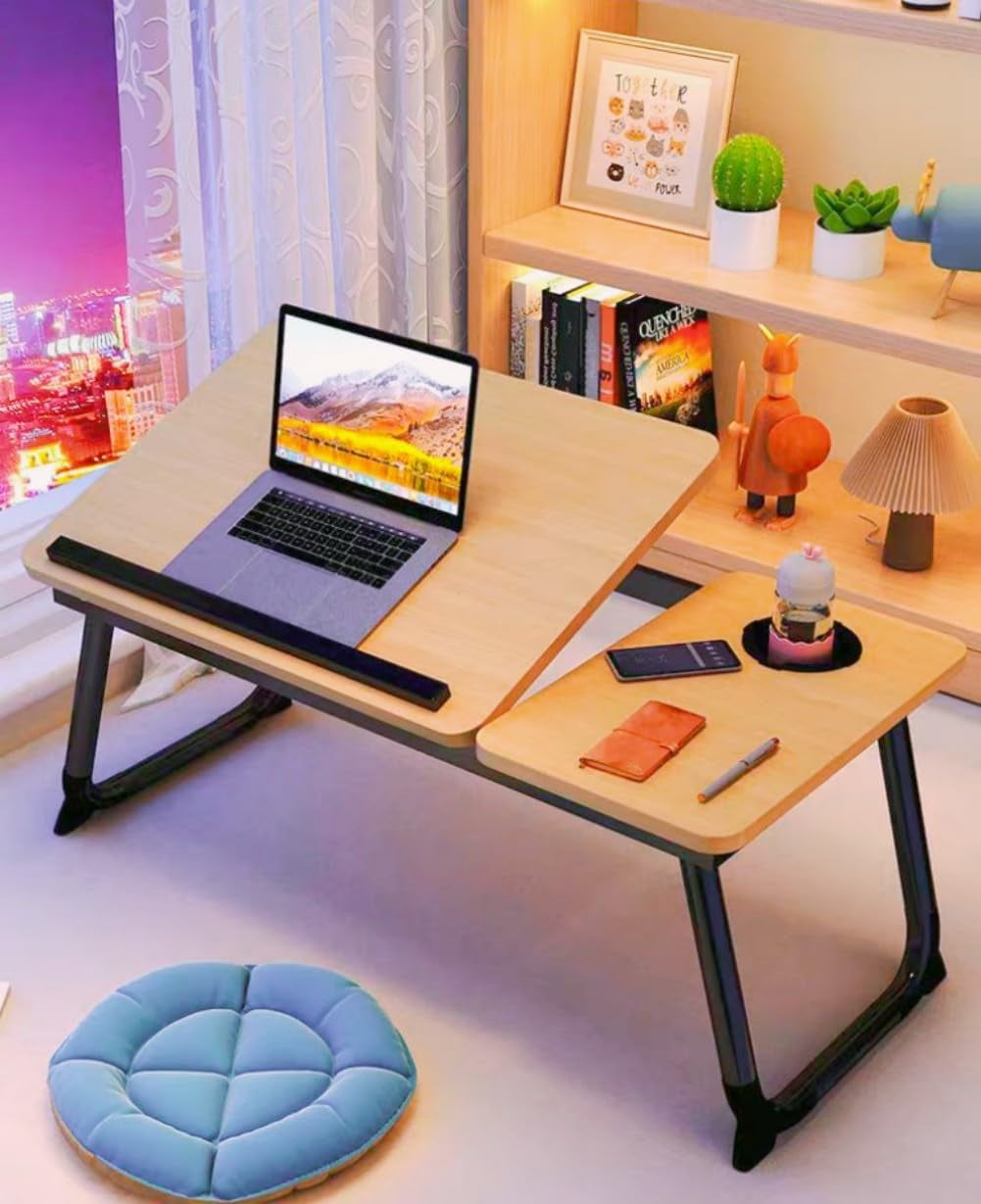Laptop Desk for Bed, 5-Angle Adjustable Bed Desk with Foldable Legs &Cup Holder, Light Weight Bed Tray Table for Writing/Eating/Reading, Lap Desk for Couch/Sofa/Floor