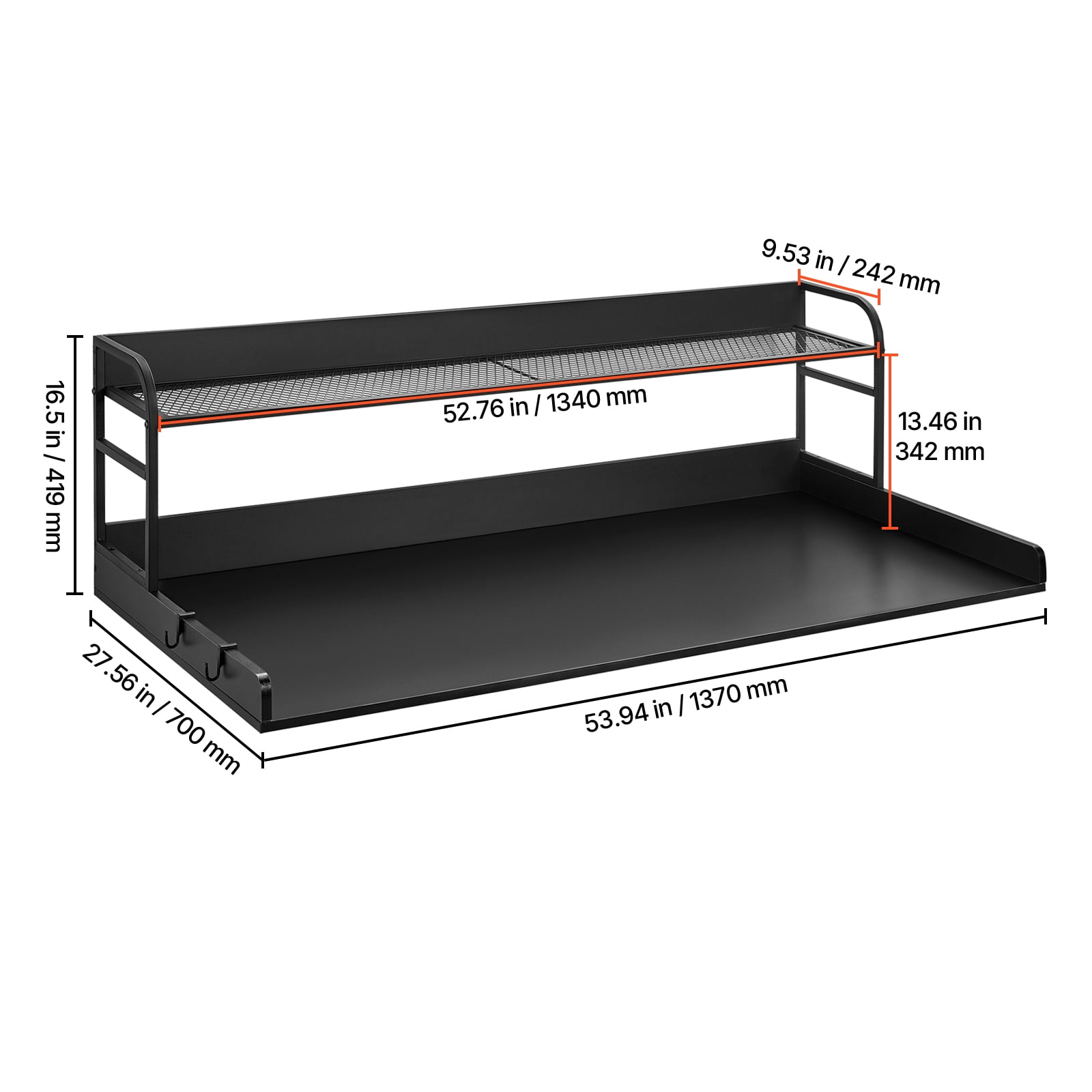 KFFKFF Laundry Room Organizer with Dual-Level Shelf, 54" x 27" Timber Constructed Washer-Dryer Surface with Non-Slip Cushions, Water-Repellent Laundry Appliance Overlay, Black