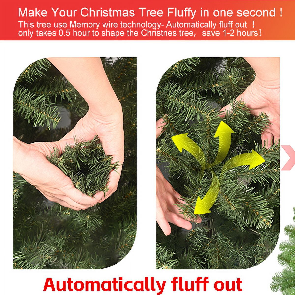 Euroco 9ft Christmas Tree with Memory Wire, 1910 Tips Hinged Artificial PVC Tree, Easy Setup Green Xmas Tree for Indoor Holiday Decoration