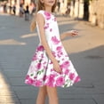 thumbnail image 6 of 4-14 Years Girls Dresses Ruffle Sleeves Summer Kids Cotton Casual Dress Round Neck Sleeveless Party Swing Festive Dress for Girls Pink B 7-8 Years, 6 of 6