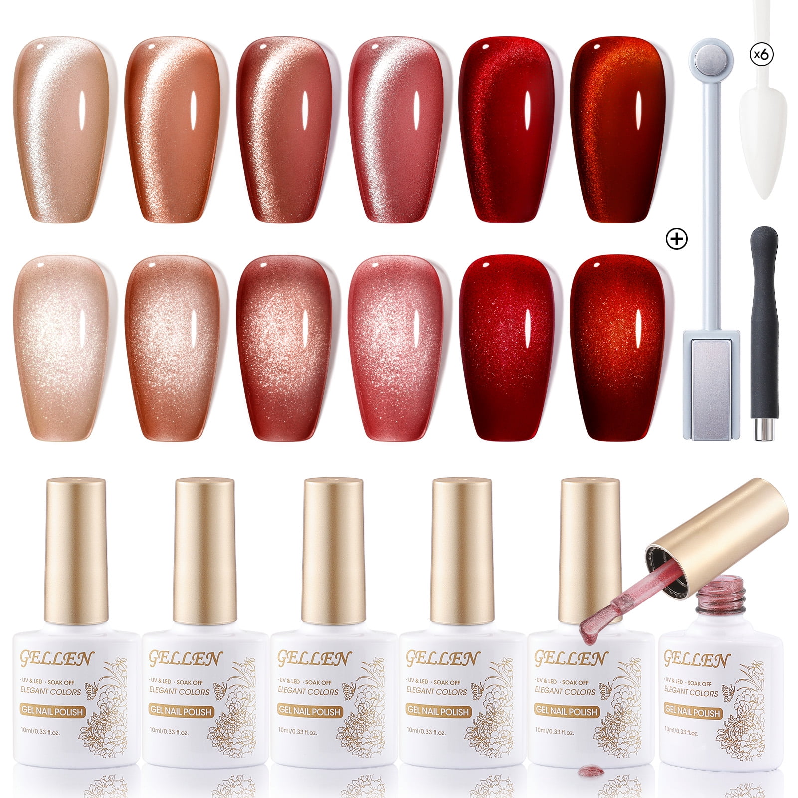 Gellen Cat Eye Gel Nail Polish Kit, 6 Colors with Magnet photo 1