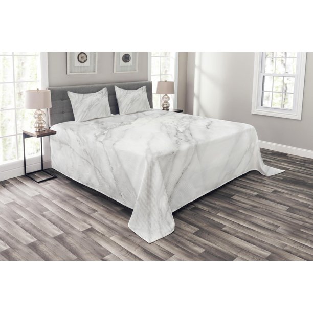 Marble Bedspread Set, Stained Marbled Background Image Abstract