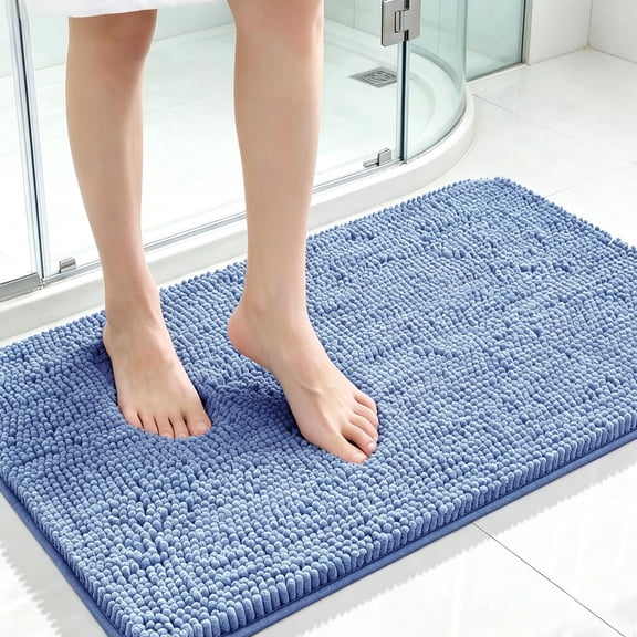 MudFree Bathroom Rugs, Super Absorbent Bath Mat for Tub Non Slip, Quick Dry Chenille Door Mat Machine Washable Floor Mat for Kitchen Pet, Blue 31"X20"