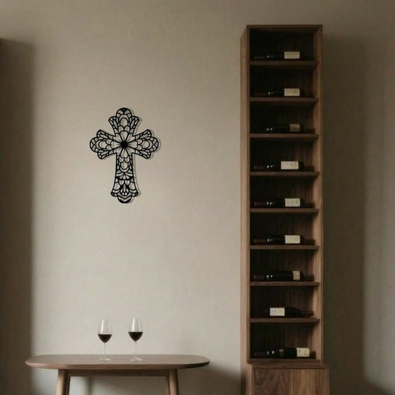 1pc Vintage Metal Wall Cross Decor - Rustic Farmhouse Wall Art, Gothic Cross Hanging for Home,  Living Room & Office | Christian Holiday Decor, Christmas & Halloween Home Accents | Housewarming Gift