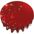 thumbnail image 3 of Christmas Tablecloth Round 70 x 70 Inch Christmas Red Round Table Cloth Polyester Fabric Xmas Winter White Red Snowflake Table Cover for Kitchen Party Picnic Outdoor Decor, 3 of 7