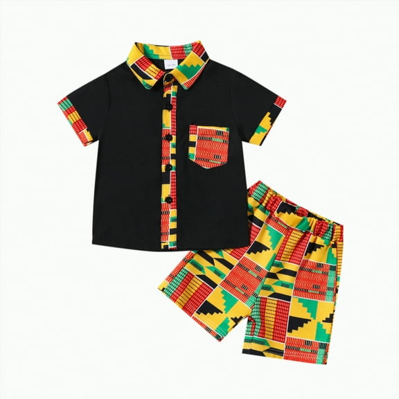 Toddler Boys Clothes Baby Boy Outfit Sets Children's Spring Summer Cotton Contrast Color Printed Short Sleeve Casual 6 12 18 24Months 2T 3T T Shirts Tops Outfits Set Two Pieces