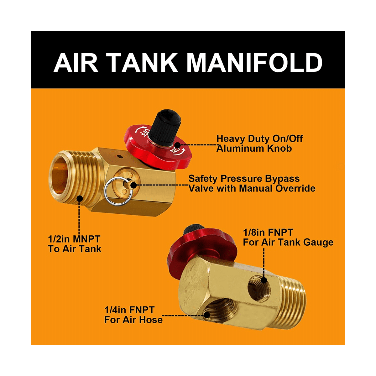 Air Tank Valve Kit with Gauge,Come with Inch Pressure Gauge 1/8 Inch  NPT,4 Ft Air Hose 1/4 Inch Knob Air Tank Manifold