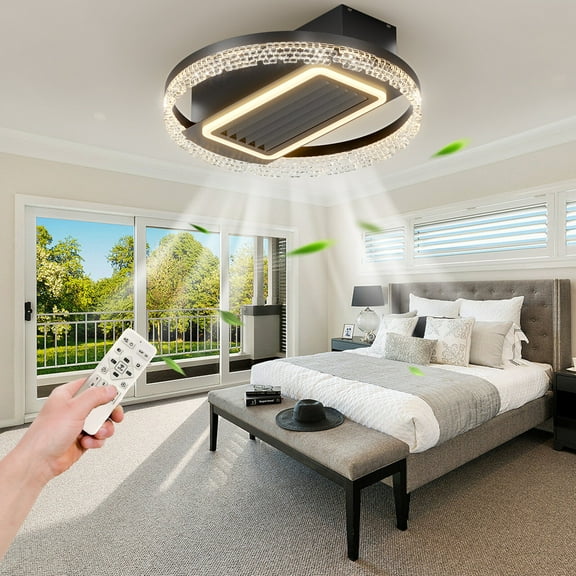 Electric Fans 20inch Modern Leafless Ceiling Fan with Remote Control Removable and Washable, Reversible Motor,Ceiling Fans