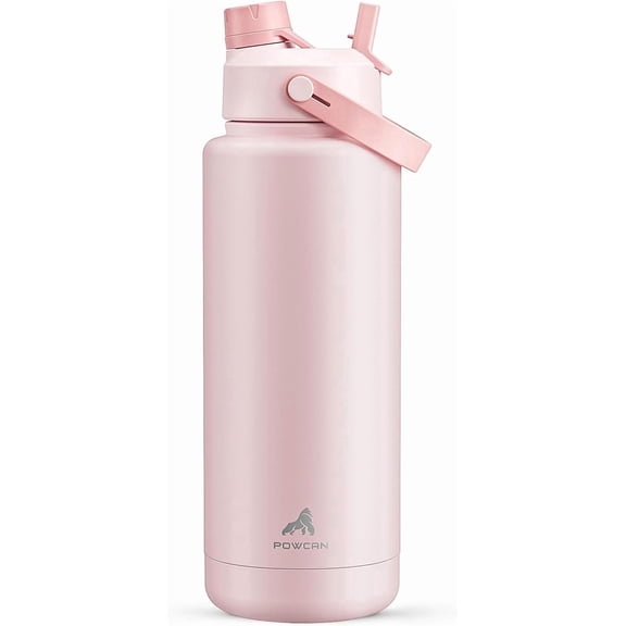 POWCAN 40 oz Insulated Stainless Steel Water Bottle, 2-in-1 Straw & Spout Lid, Leakproof, BPA Free Tumbler for Sports Gym Travel School, Cotton Candy