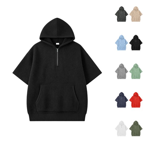 UJNDER Boys Hoodie Knit Short Sleeve Hooded Sweatshirt Casual Pullover Top for Kids Youth Children Short Sleeve Tops,Grey,9-10 Years