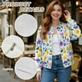 thumbnail image 6 of Xoenoiee Women Bomber Jacket with Pockets Stand Collar Cropped Coat Lightweight Zip Up Jacket Streetwear for Fall Winter, Watercolor Floral, Medium, 6 of 7