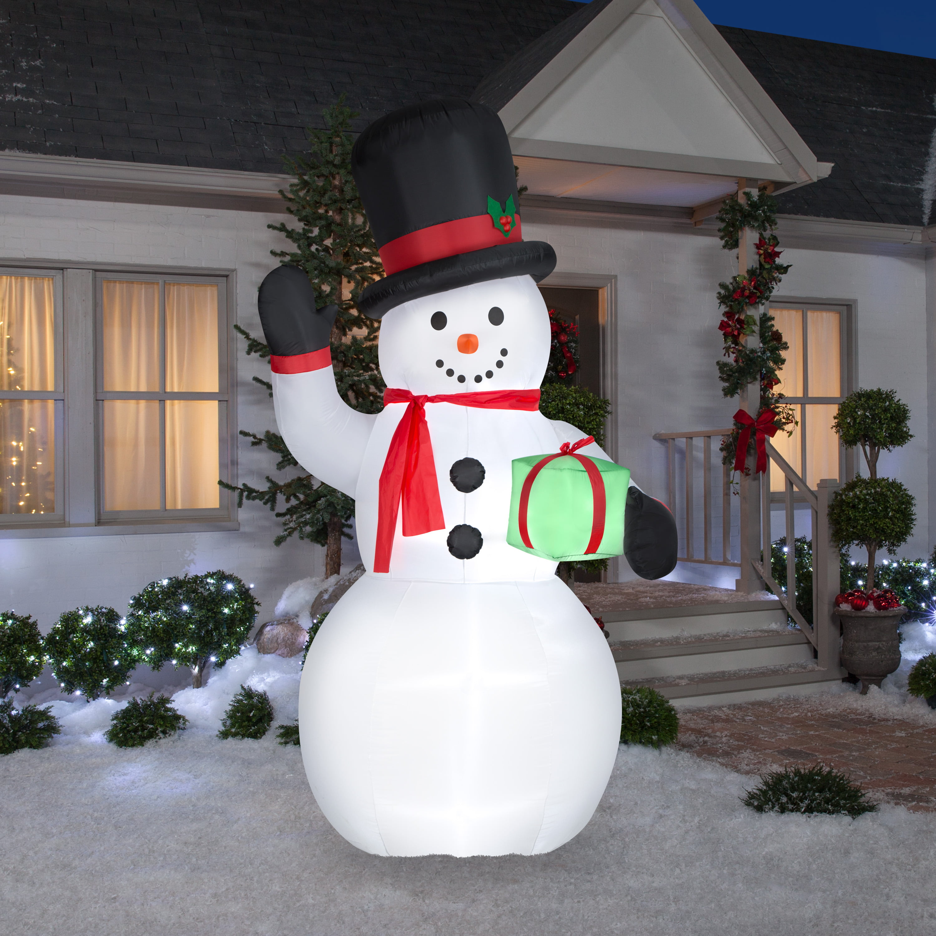 Gemmy Christmas Airblown Inflatable Snowman w/Gift Box Giant, 10 