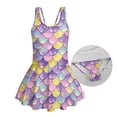 thumbnail image 5 of Xixirimido Colored Mermaid Scale Print Girls One-piece Swimsuits Sleeveless Swimwear with Skirt & Built-in Shorts Hawaiian Beach Vacation Modest Bathing Suit, 5-6 Years, 5 of 7