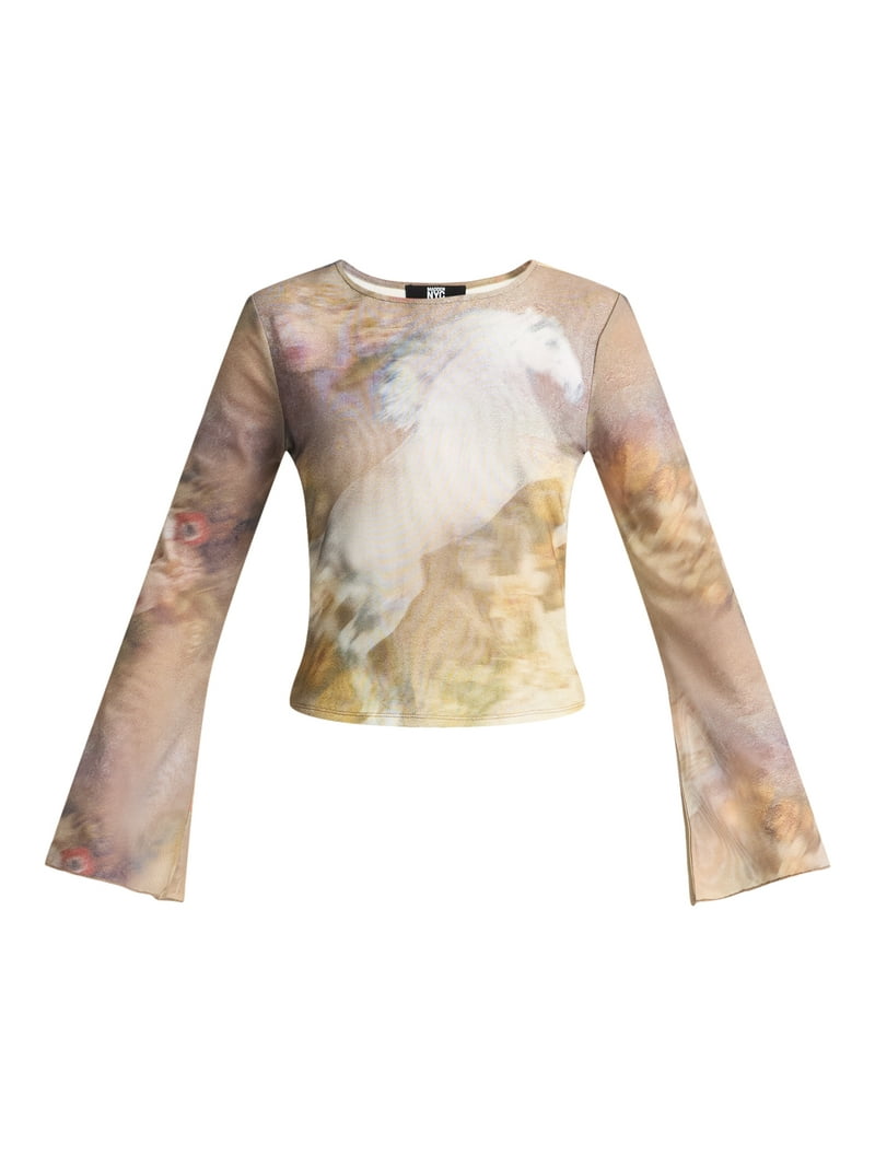 Madden NYC Women's Mesh Top with Long Sleeves, Sizes XXS-XXL Madden NYC Women's Mesh Top with Long Sleeves, Sizes XXS-XXL