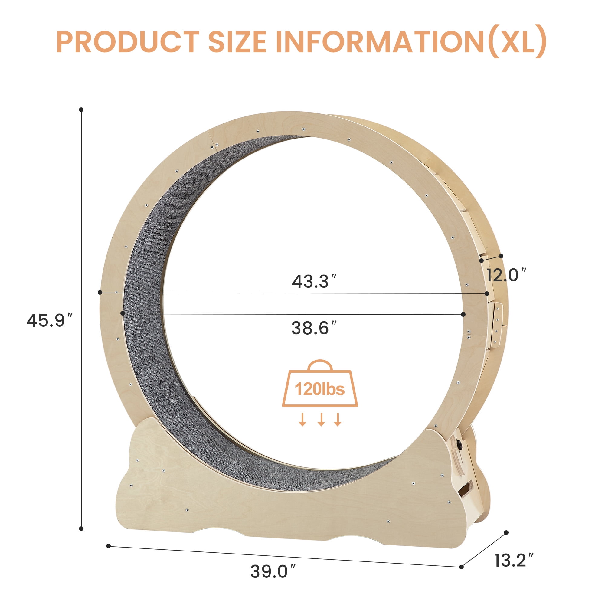 Kadyn 43" Cat Exercise Wheel for Indoor Cats, Cat Running Wheel with Carpeted Runway, Cat Sport Treadmill Wheel for Kitty’s Longer Life, Beige