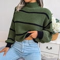 thumbnail image 4 of Mock Neck Striped Detail Drop Shoulder Knit Sweater for Women Olive Green Small, 4 of 5